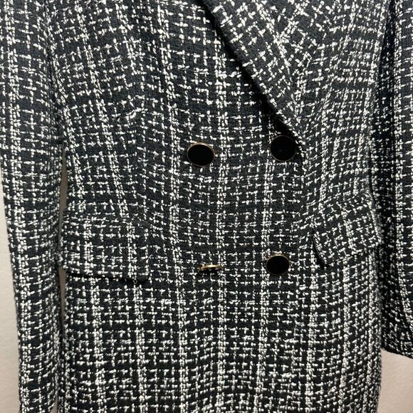 NEW Zara black plaid tweed double breasted longline blazer jacket size small - Picture 4 of 13